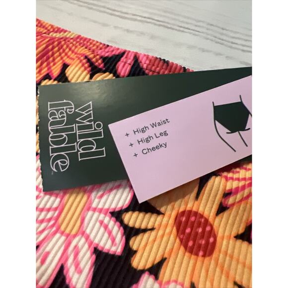 Wild Fable Ribbed High Waist High Leg Cheeky Bikini Bottom Floral Women XS NWT - Picture 3 of 5